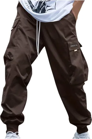 Mens Cargo Pants Stretch Baggy Drawstring Waist Work Hiking Pants Casual Loose Outdoor Pants with Multiple Pockets