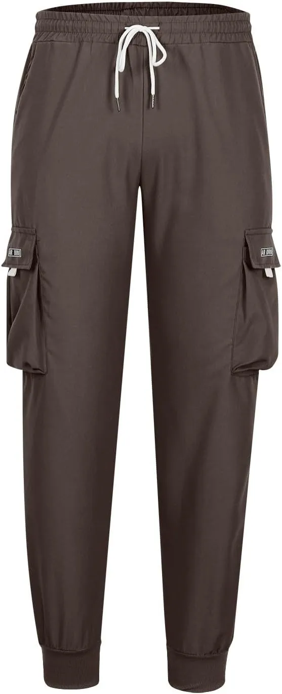 Mens Cargo Pants Stretch Baggy Drawstring Waist Work Hiking Pants Casual Loose Outdoor Pants with Multiple Pockets