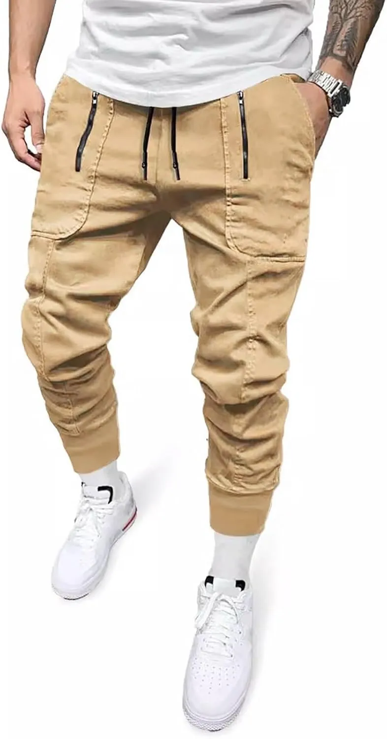Mens Cargo Pants with Pockets Men's Casual Waisted Multi Pocket Solid Color Pants Men's Pantalones Cargo De Hombre