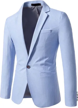 Mens Casual Blazer One Button Slim fit Lightweight Sport Coat Lapel Neck Long Sleeve Suit Blazer Jacket with Pockets
