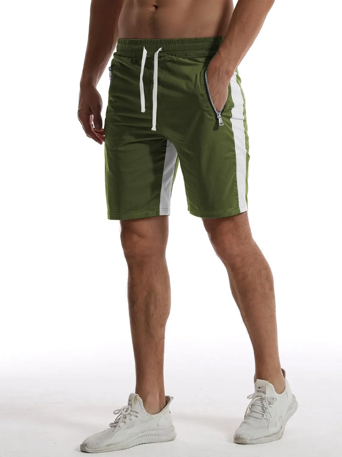 Men's Casual Shorts 5"/ 7" Drawstring Summer Quick Dry Lightweight Beach Shorts with Zipper Pockets