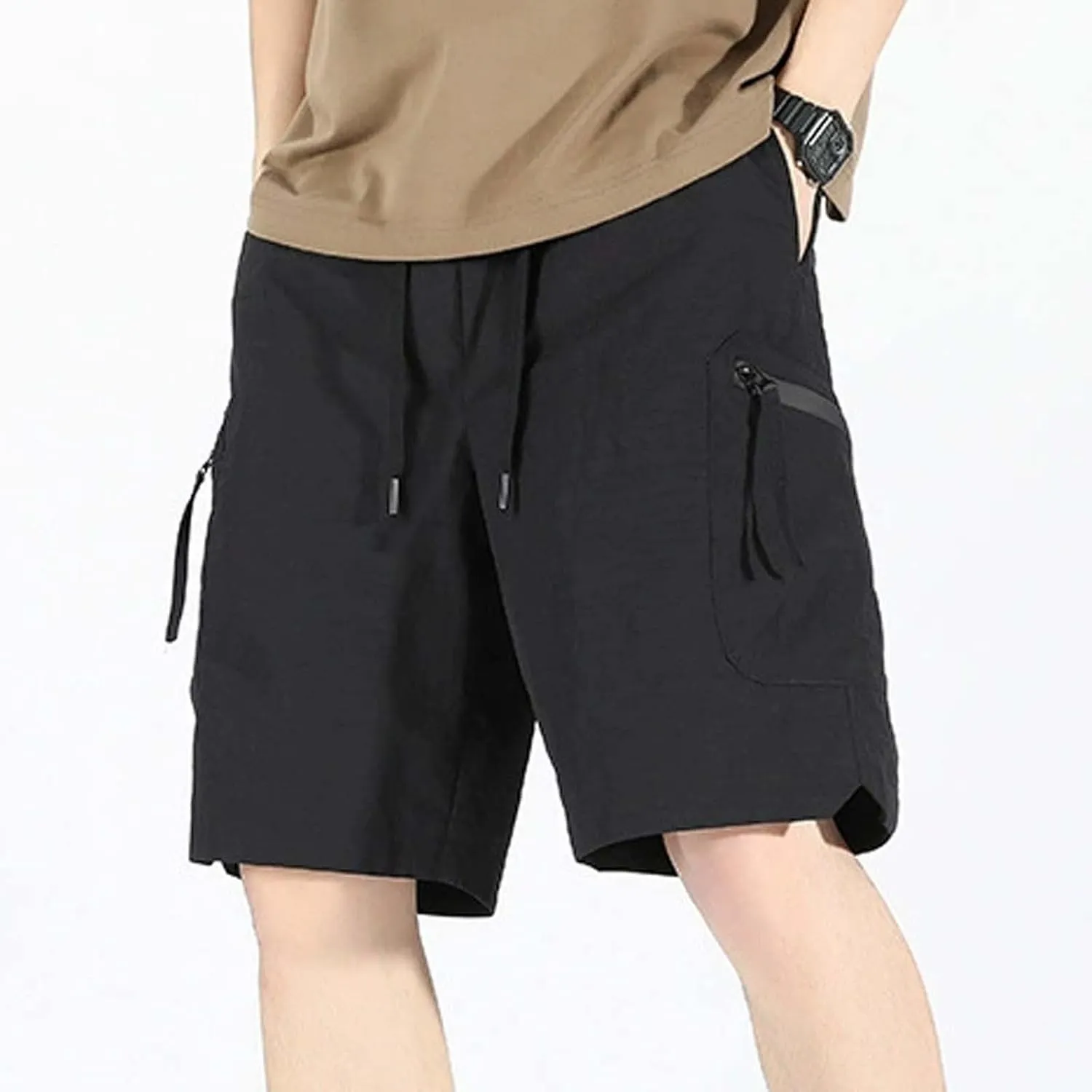 Mens Casual Shorts Casual Cotton Drawstring Summer Short Pants Elastic Waist Lightweight Twill Chino Shorts
