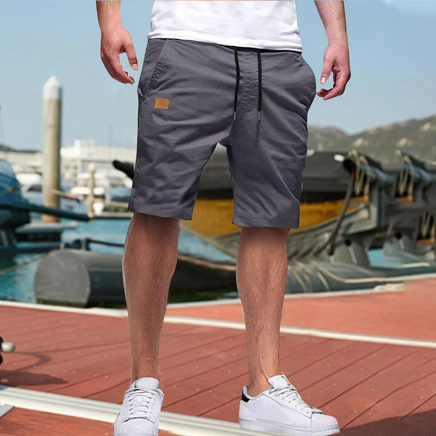 Men's Casual Shorts Drawstring Twill Chino Golf Shorts Elastic Waist Lightweight Summer Beach Stretch Trousers