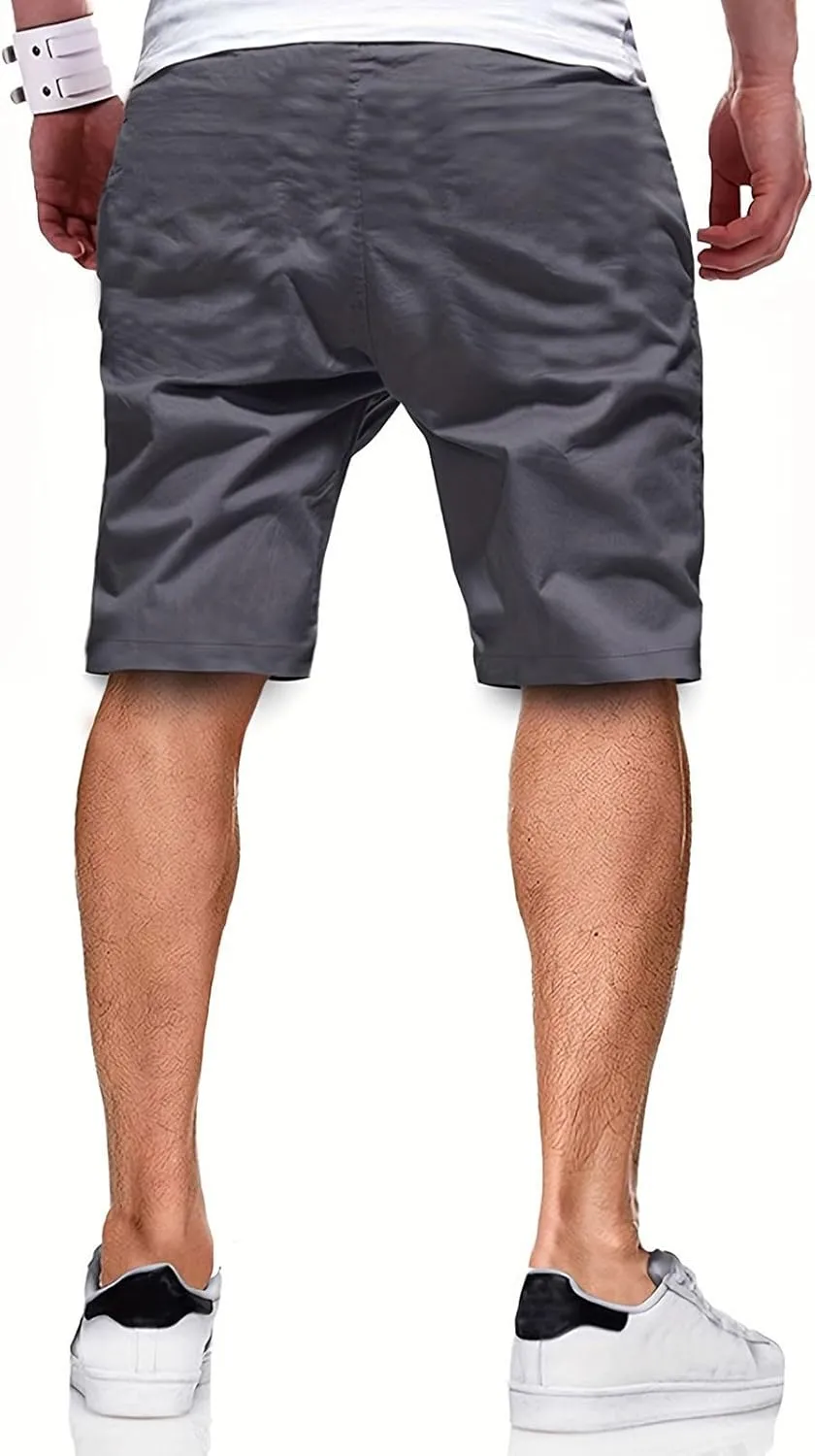 Men's Casual Shorts Drawstring Twill Chino Golf Shorts Elastic Waist Lightweight Summer Beach Stretch Trousers