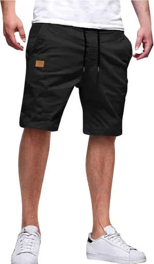Men's Casual Shorts Drawstring Twill Chino Golf Shorts Elastic Waist Lightweight Summer Beach Stretch Trousers