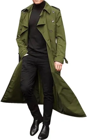 Men's Casual Trench Spring Autumn Solid Color Business Vintage Long Formal Slim Fit Windbreakers Coats