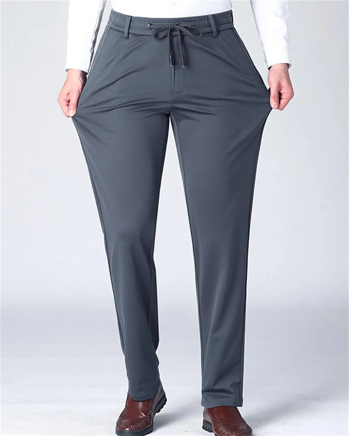 Men's Chino Pants Elastic Waist Drawstring Casual Trouser Winter Straight-Legs Loose Beach Yoga Pants