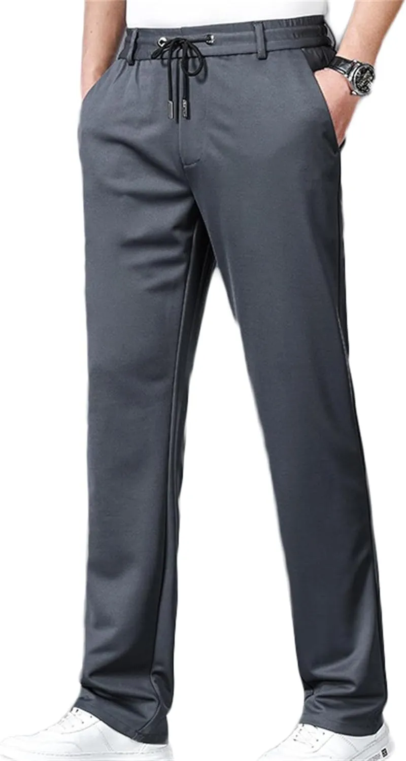 Men's Chino Pants Elastic Waist Drawstring Casual Trouser Winter Straight-Legs Loose Beach Yoga Pants