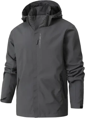 Men's Comfy Lightweight Waterproof Hooded Rain Jacket Outdoor Raincoat Shell Jacket for Hiking Travel Windbreakers