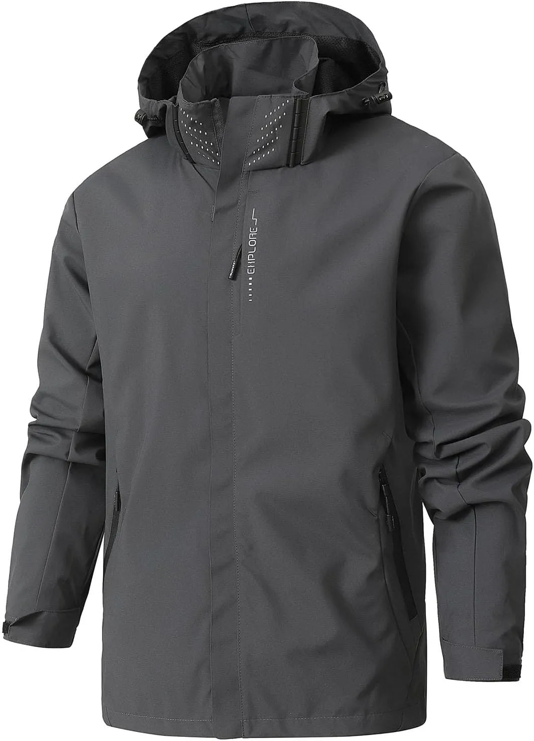 Men's Comfy Lightweight Waterproof Hooded Rain Jacket Outdoor Raincoat Shell Jacket for Hiking Travel Windbreakers