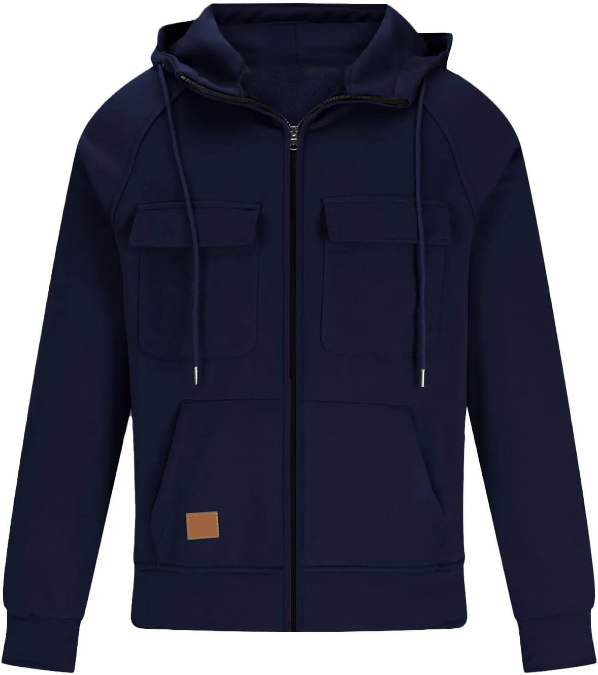 Men's Fall Winter Hooded Jacket Vintage Cargo Long Sleeve Solid Multiple Pockets Tops Coat Casual Sweatshirts Jacket