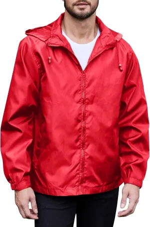 Mens Lightweight Hiking Rain Jackets with Hood Outdoor Travel Waterproof Raincoat Packable Shell Cycling Windbreakers