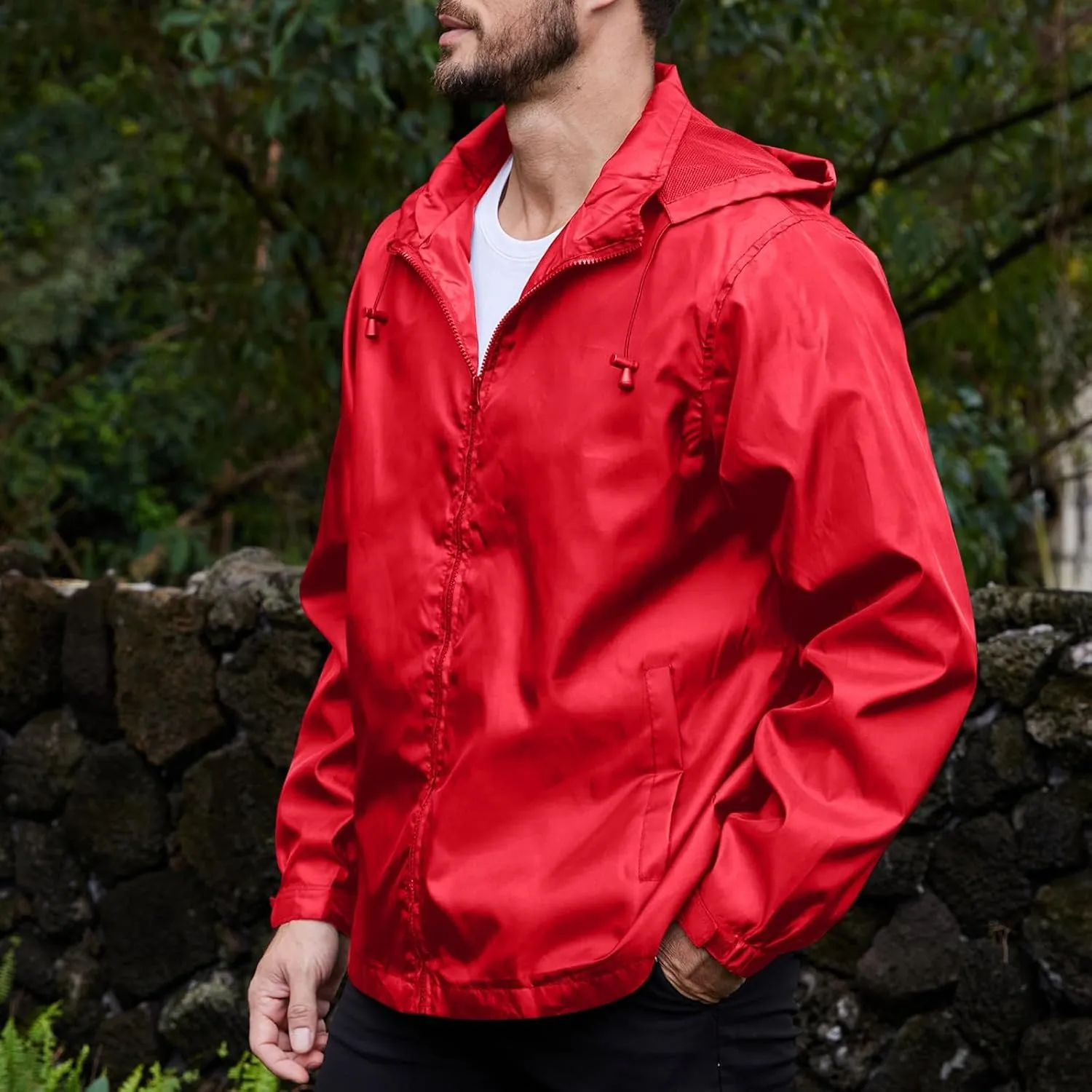 Mens Lightweight Hiking Rain Jackets with Hood Outdoor Travel Waterproof Raincoat Packable Shell Cycling Windbreakers