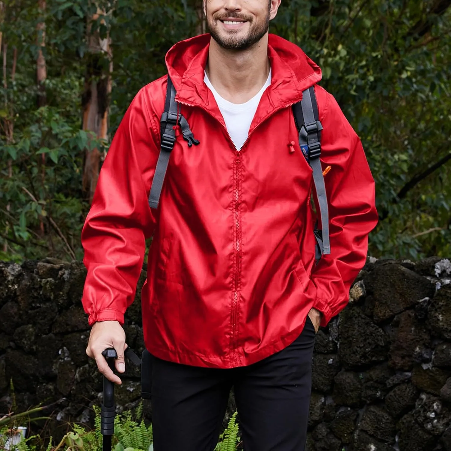 Mens Lightweight Hiking Rain Jackets with Hood Outdoor Travel Waterproof Raincoat Packable Shell Cycling Windbreakers