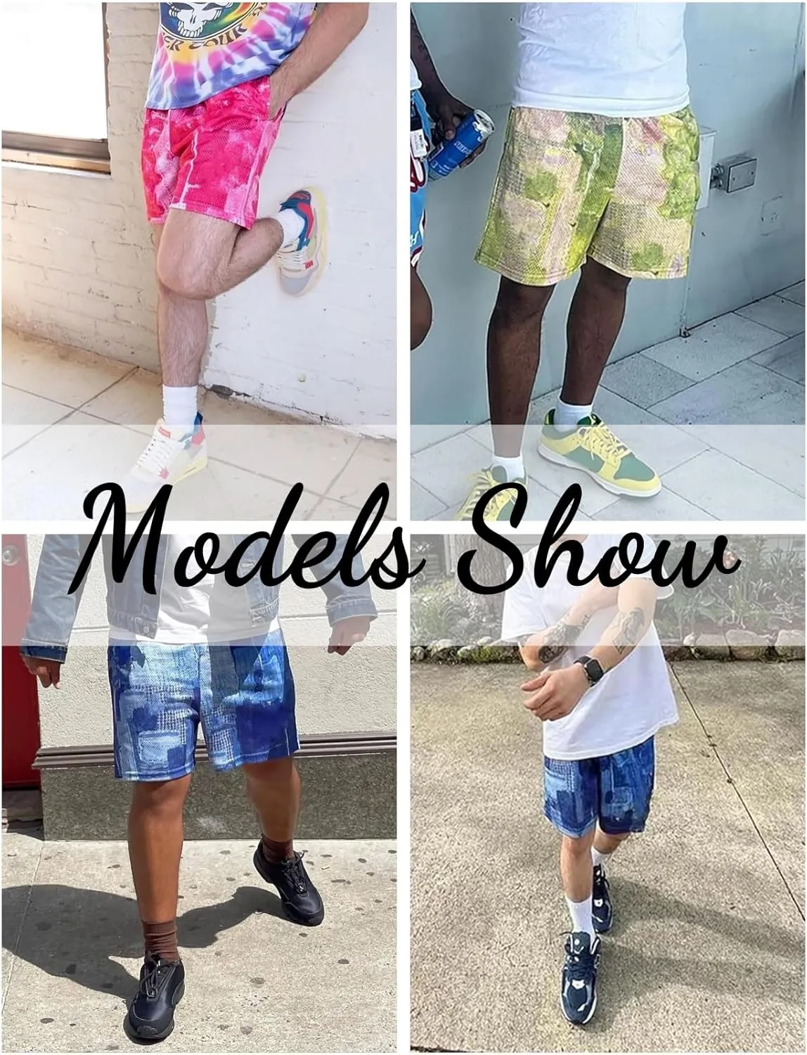 Mens Mesh Running Gym Shorts Quick-Dry with Graphic Print Lightweight Athletic Casual Shorts Pockets