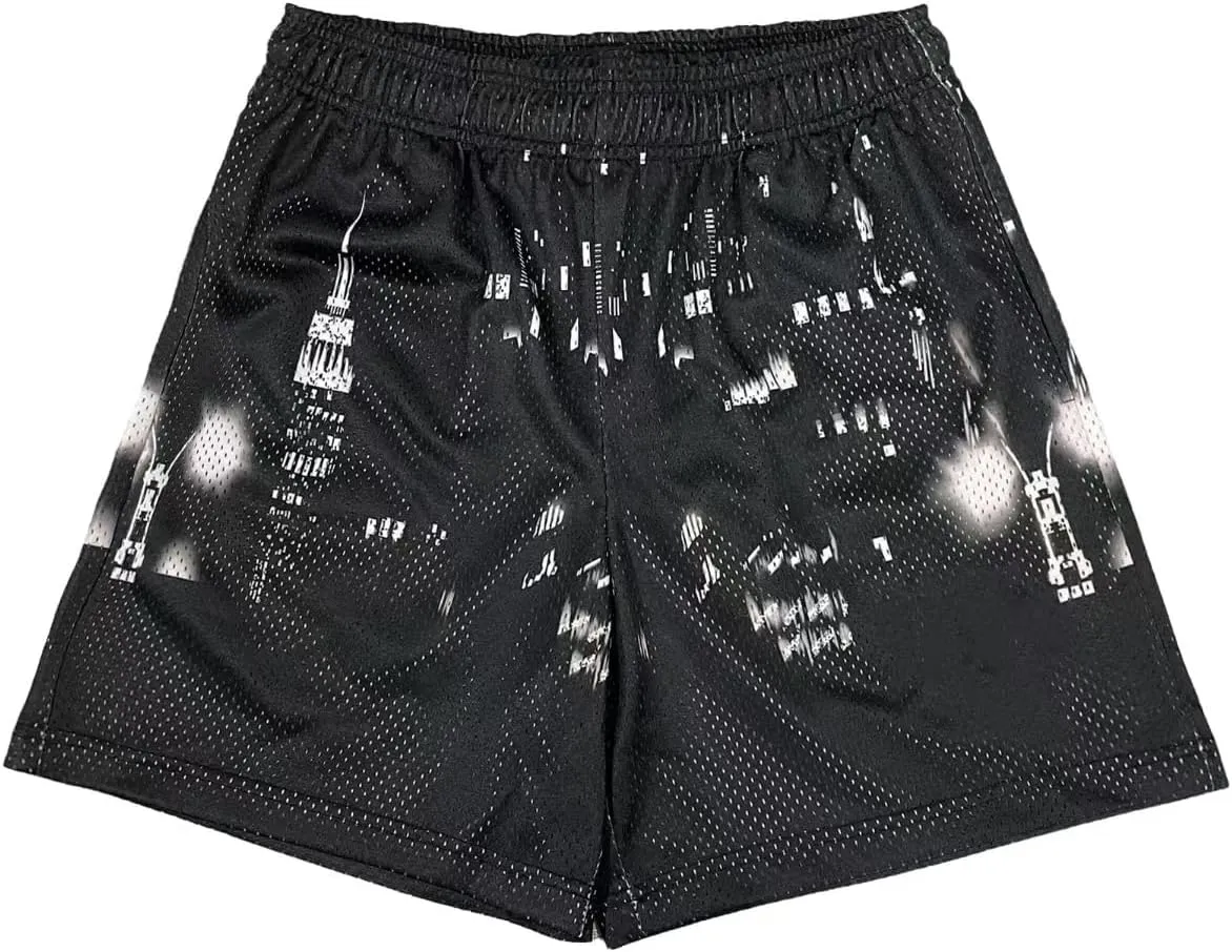Mens Mesh Running Gym Shorts Quick-Dry with Graphic Print Lightweight Athletic Casual Shorts Pockets