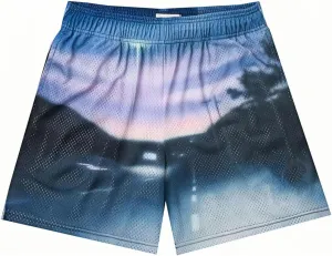 Mens Mesh Running Gym Shorts Quick-Dry with Graphic Print Lightweight Athletic Casual Shorts Pockets