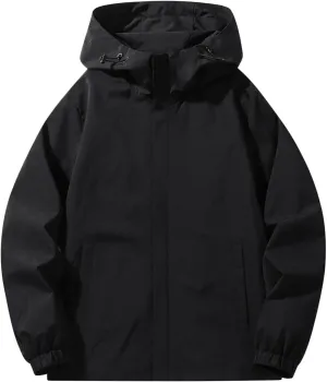 Mens Outdoor Hiking Trench Coat Casual Solid Windproof Hooded Jacket Breathable Athletic Running Mountaineering Suit