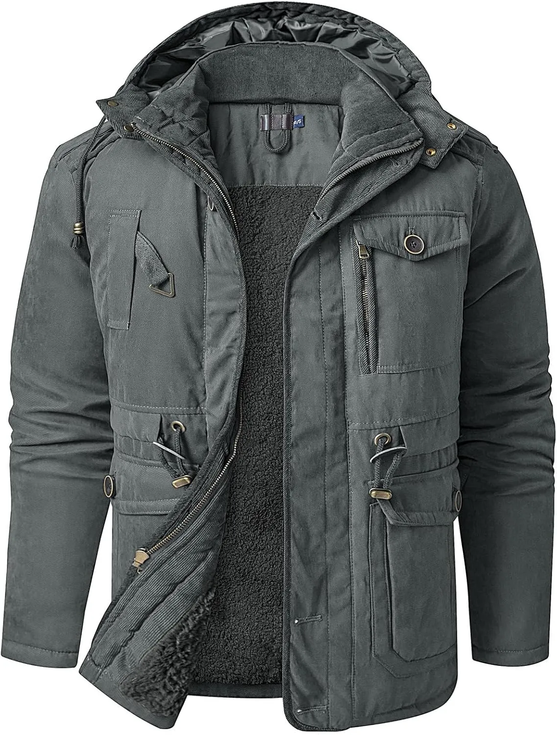 Mens Puffer Jacket Lightweight Hooded Insulated Winter Coat Windproof Zipper Down Jacket Thicken Fleece Outwear