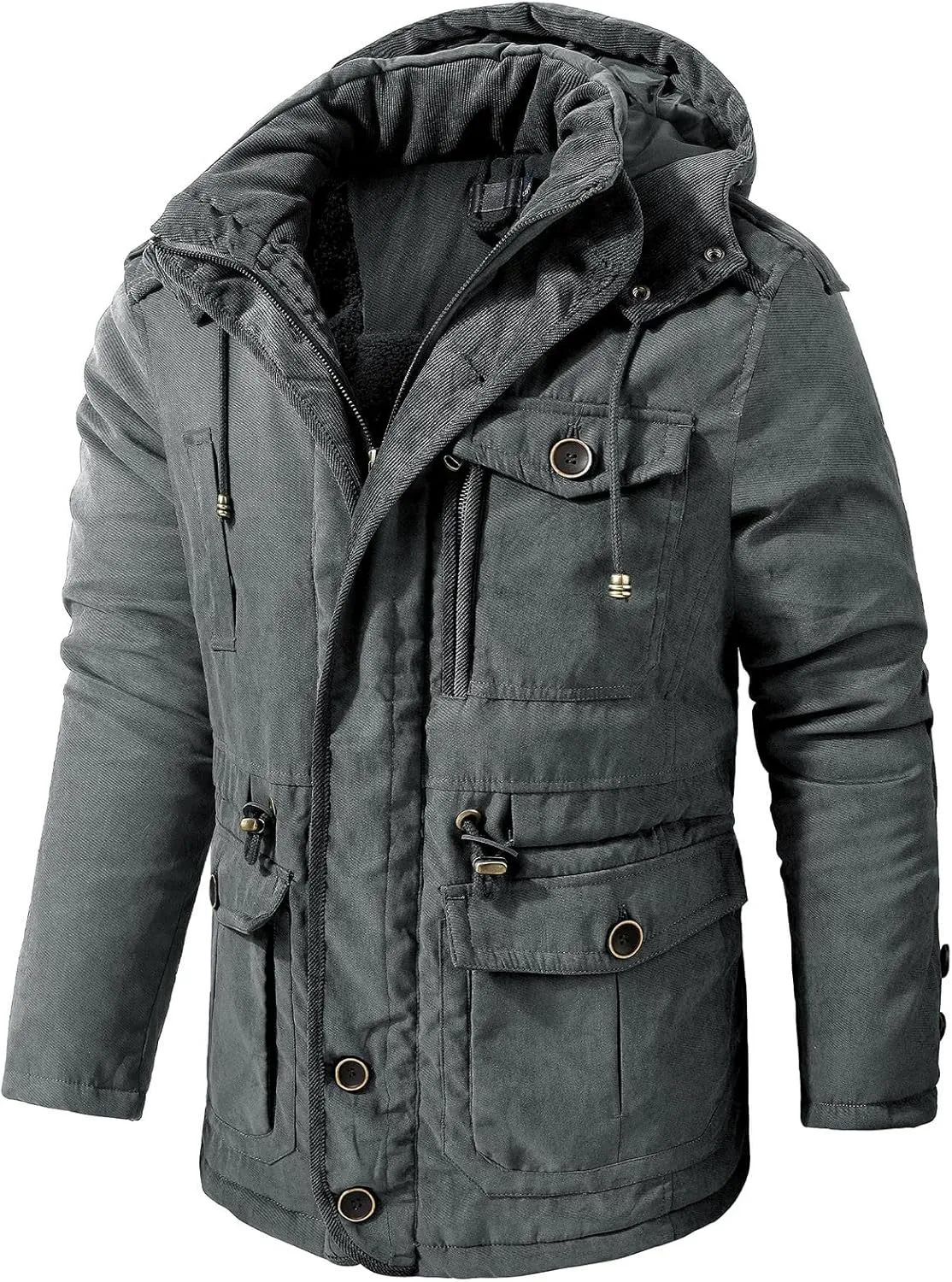 Mens Puffer Jacket Lightweight Hooded Insulated Winter Coat Windproof Zipper Down Jacket Thicken Fleece Outwear