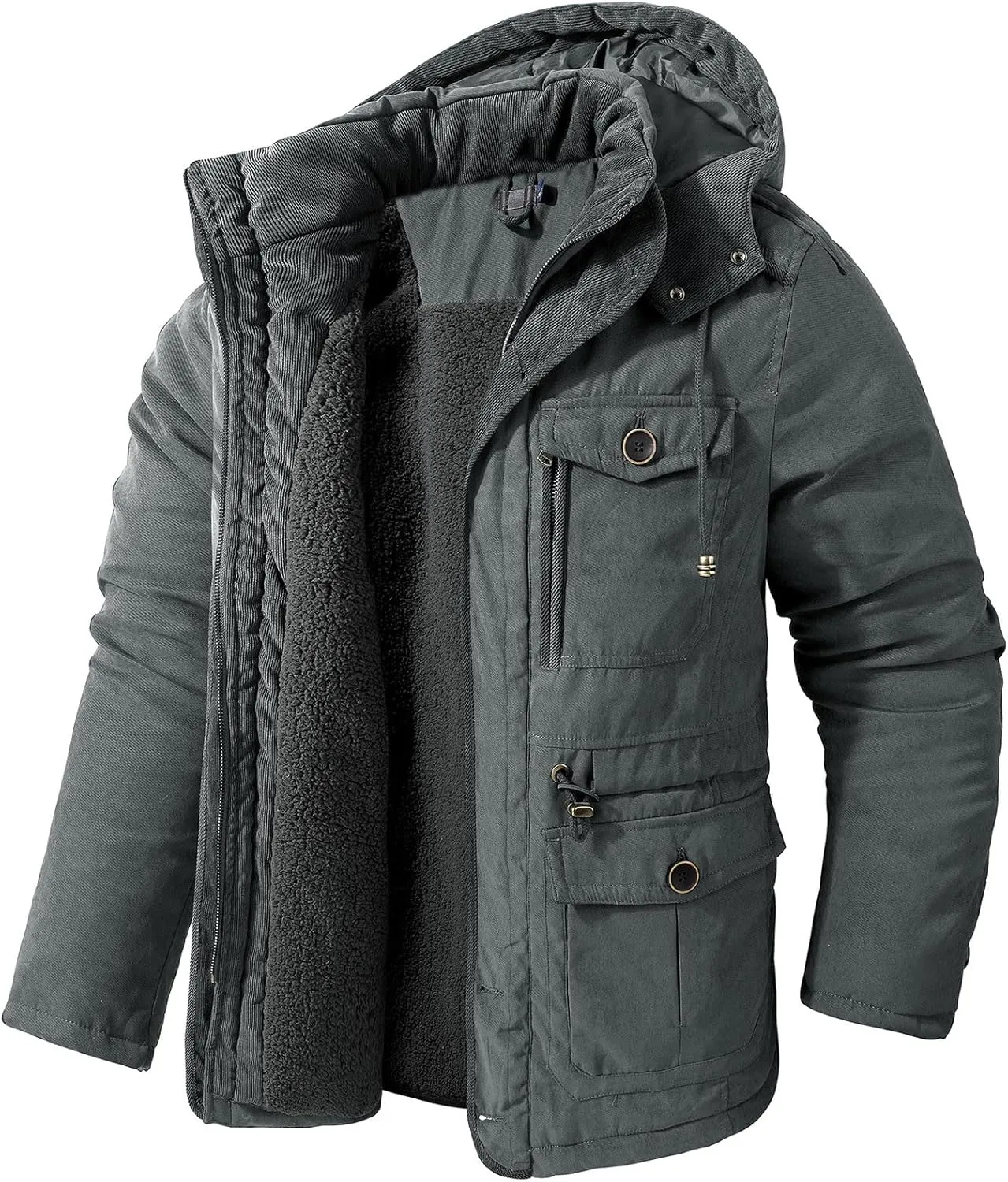 Mens Puffer Jacket Lightweight Hooded Insulated Winter Coat Windproof Zipper Down Jacket Thicken Fleece Outwear