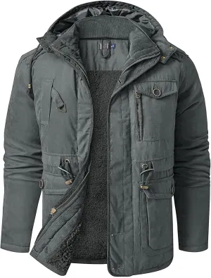 Mens Puffer Jacket Lightweight Hooded Insulated Winter Coat Windproof Zipper Down Jacket Thicken Fleece Outwear