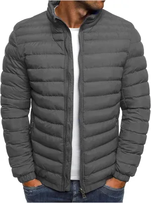 Mens Puffer Jacket Warm Windproof Lightweight Winter Fall Stand Collar Down Packable Coats Plus Size Puffy Jackets