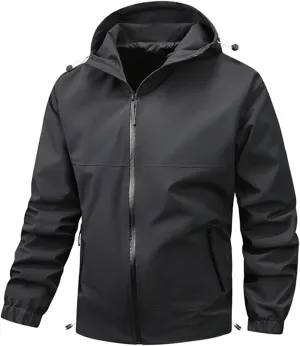 Mens Rain Jackets Waterproof with Hood Outdoor Hiking Raincoats Lightweight Slim Fit Softshell Windbreakers Jackets