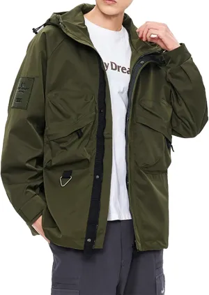 Mens Raincoat Water-Resistant Windbreakers Mountain Sports Jacket Men Winter Outdoor Travel Hooded Jacket Zip Up