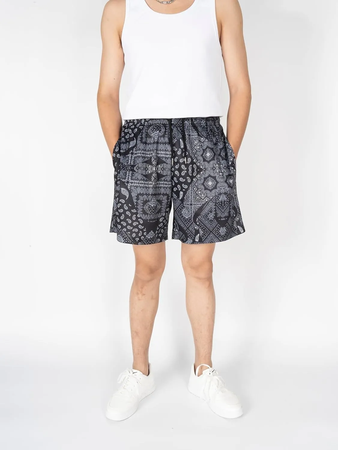 Mens Running Quick-Dry Gym Shorts with Paisley Design Lightweight Athletic Casual Shorts,Pockets for Outdoor