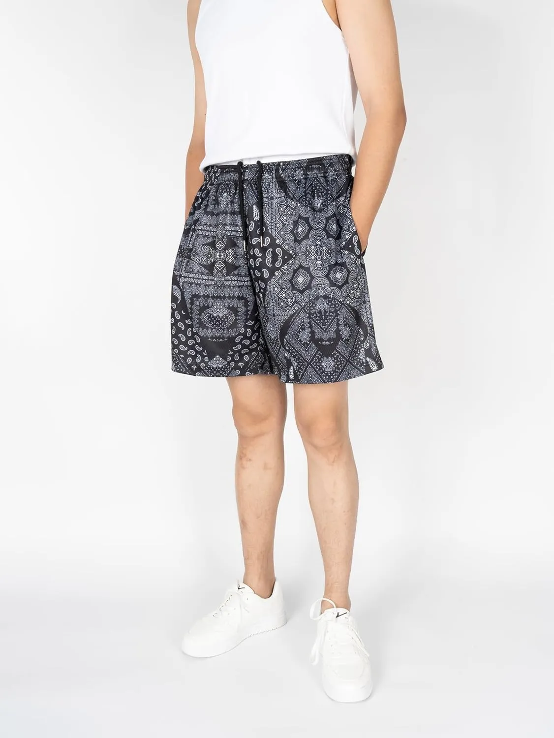 Mens Running Quick-Dry Gym Shorts with Paisley Design Lightweight Athletic Casual Shorts,Pockets for Outdoor