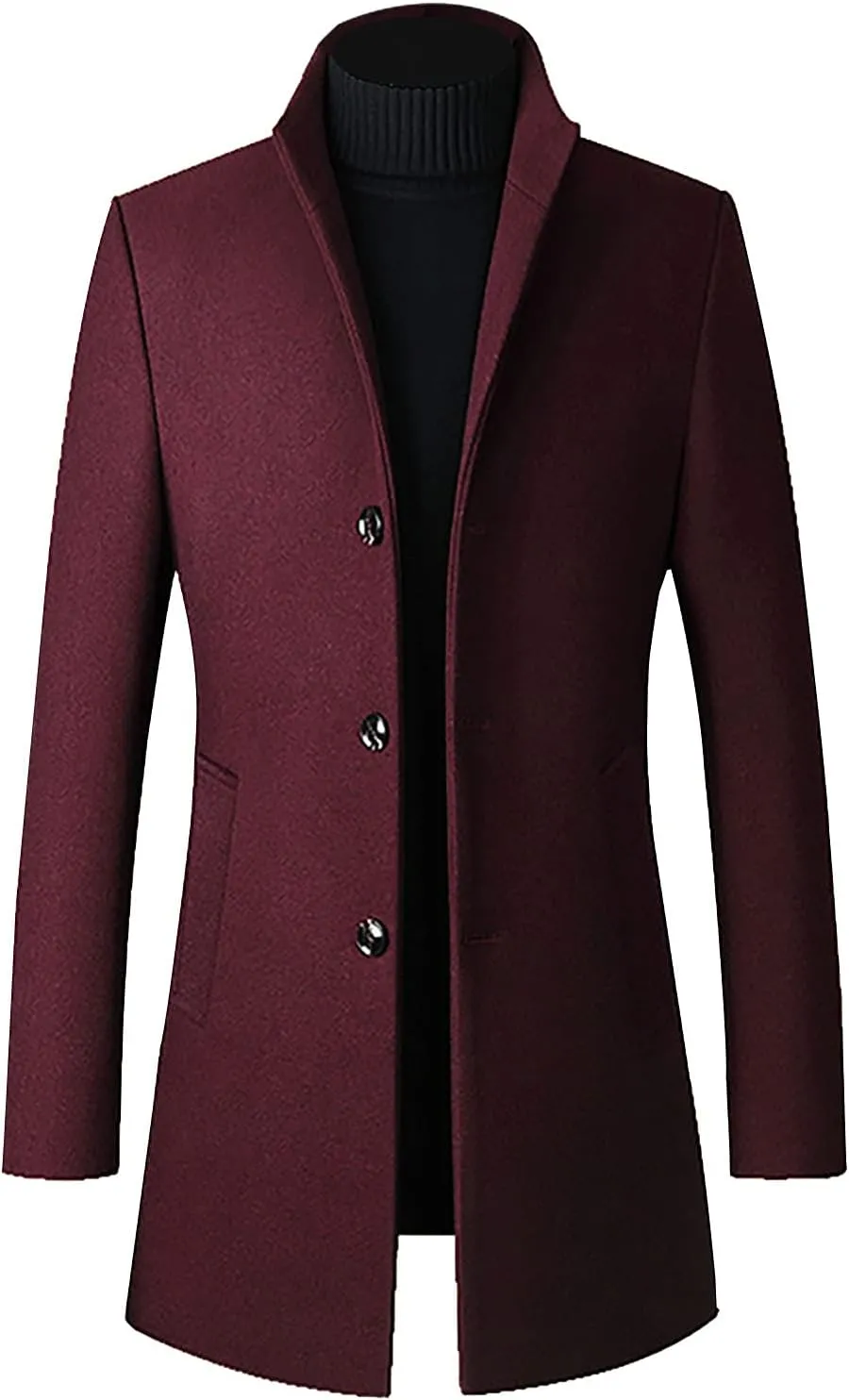 Men's Trench Coat Wool Blend Slim Fit Top Coat Single Breasted Business Overcoat Peacoat Men's