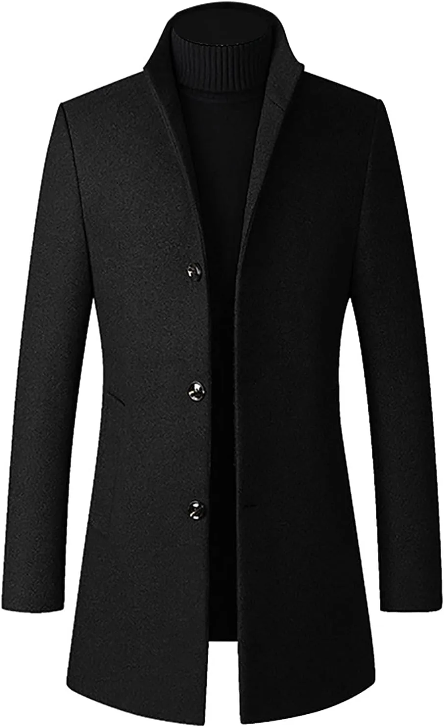 Men's Trench Coat Wool Blend Slim Fit Top Coat Single Breasted Business Overcoat Peacoat Men's