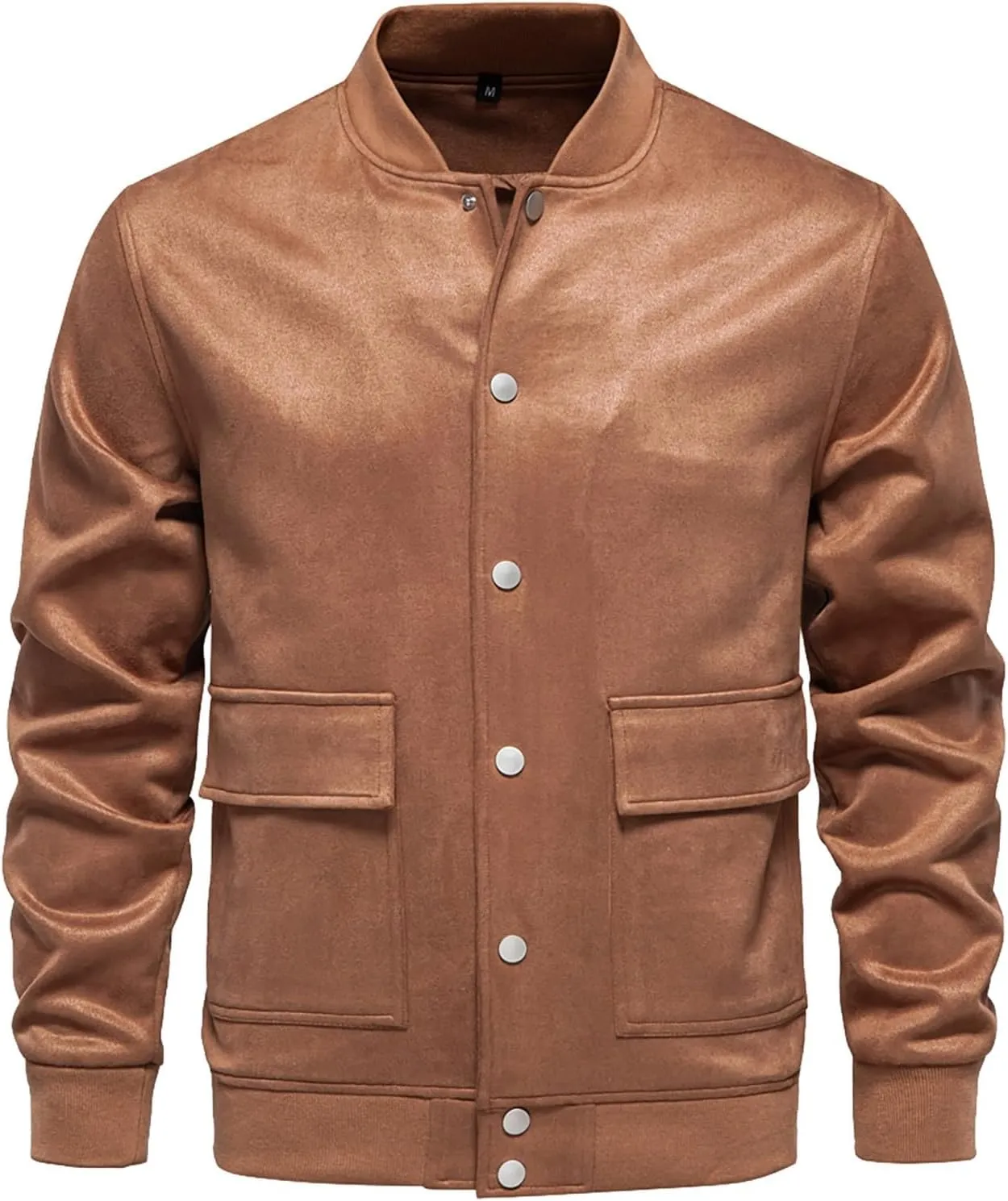MIDOO Mens Full Zipper Fleece Jacket without Hood Collar Baseball Jacket With Button Pockets Long Sleeved Casual