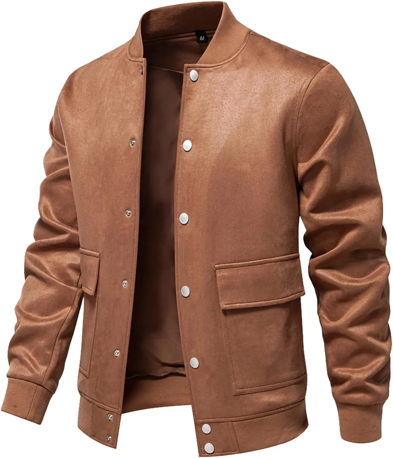 MIDOO Mens Full Zipper Fleece Jacket without Hood Collar Baseball Jacket With Button Pockets Long Sleeved Casual