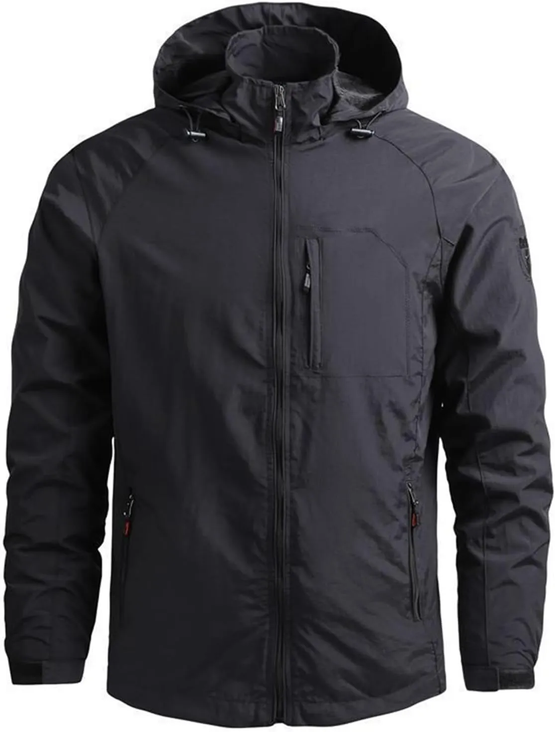 Mmoneyake Tactical Rain Jacket Men Hooded Windbreaker Lightweight Water-Resistant Windbreakers Hiking Raincoat Zip Up Coats