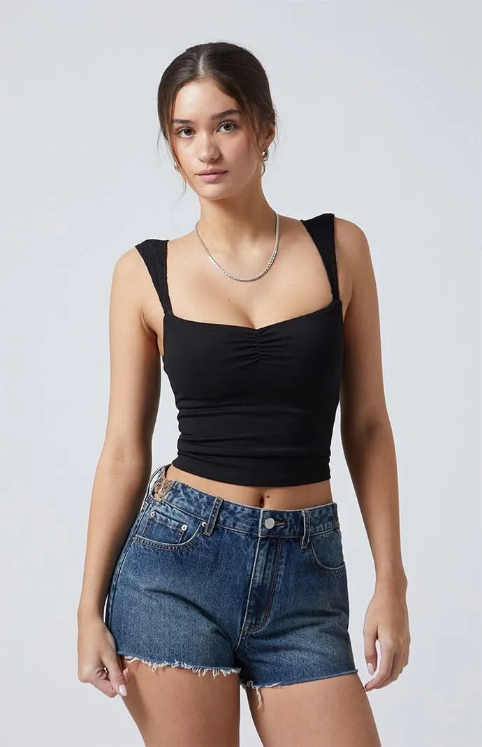 PacSun Women's Dark Indigo Butterfly High Waisted Denim Festival Shorts