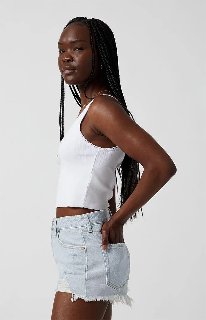 PacSun Women's Light Indigo Ripped Button Fly High Waisted Denim Festival Shorts