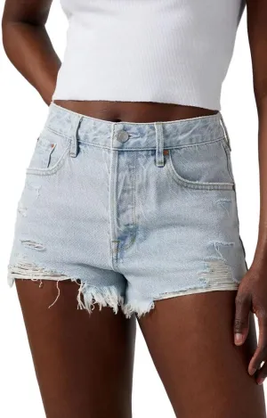 PacSun Women's Light Indigo Ripped Button Fly High Waisted Denim Festival Shorts