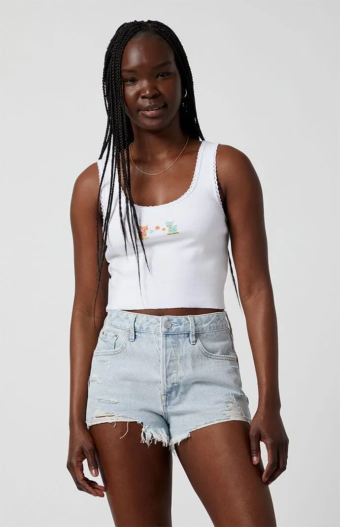 PacSun Women's Light Indigo Ripped Button Fly High Waisted Denim Festival Shorts