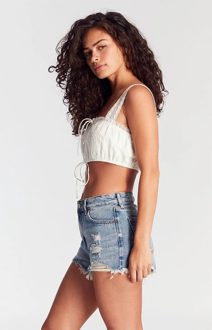 PacSun Women's Medium Indigo Ripped Zip Fly High Waisted Denim Festival Shorts