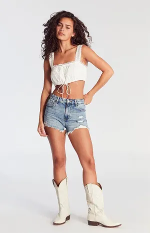 PacSun Women's Medium Indigo Ripped Zip Fly High Waisted Denim Festival Shorts