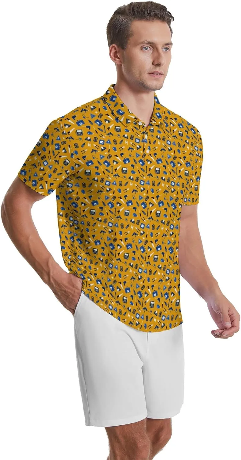 Party Mens Golf Shirt Print Short Sleeve Moisture Wicking Funny Sport Performance Polo Shirts for Men
