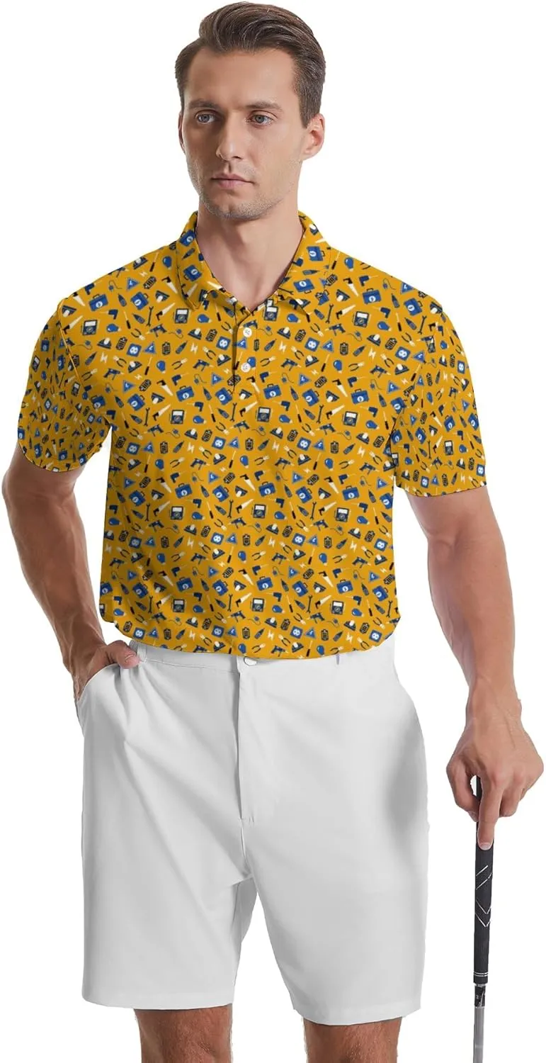 Party Mens Golf Shirt Print Short Sleeve Moisture Wicking Funny Sport Performance Polo Shirts for Men
