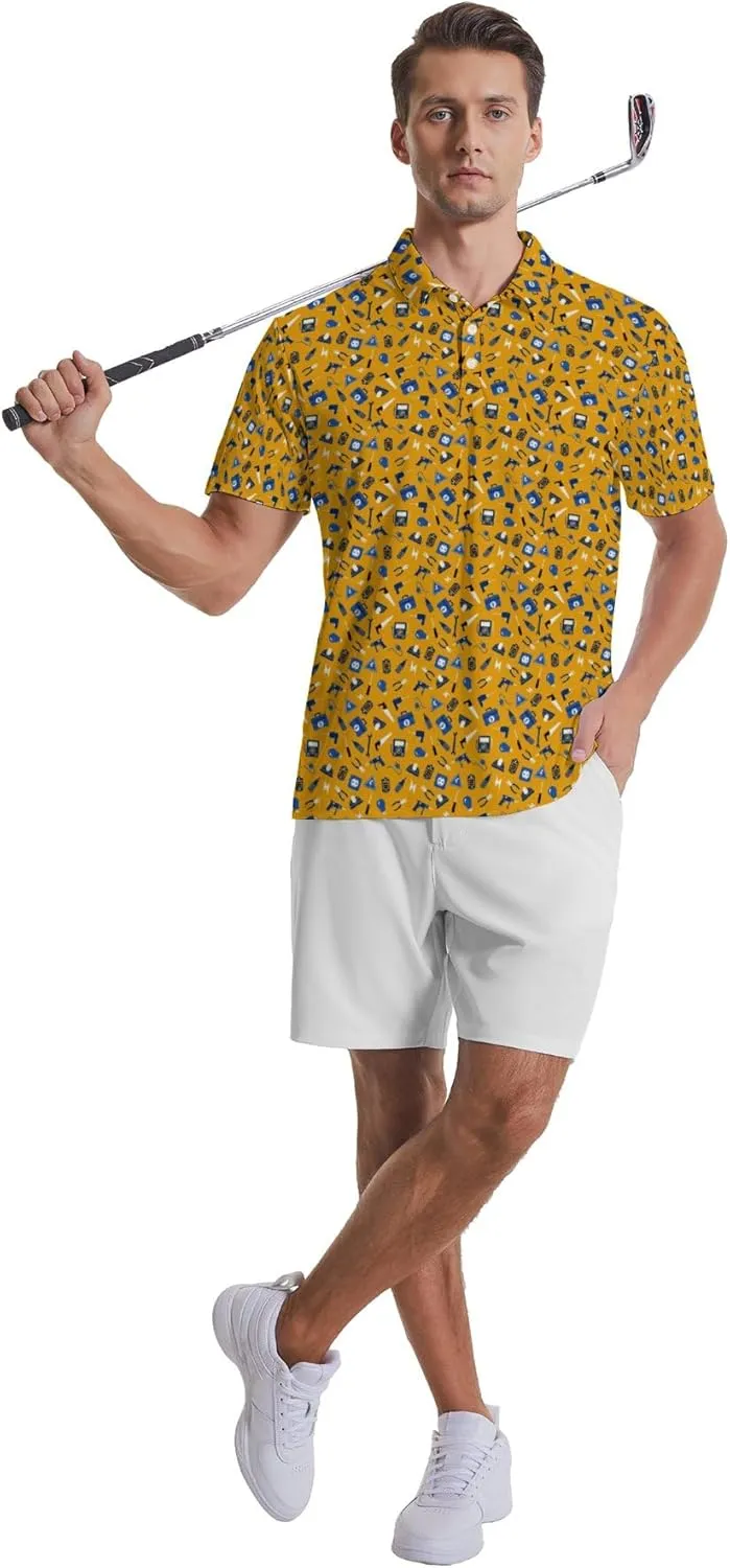 Party Mens Golf Shirt Print Short Sleeve Moisture Wicking Funny Sport Performance Polo Shirts for Men