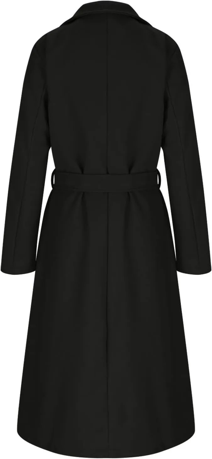 Pea Coats for Women Trendy Notch Lapel Open Front Overcoat Plus Size Long Wool Coats 2024 Winter Jackets with Belt