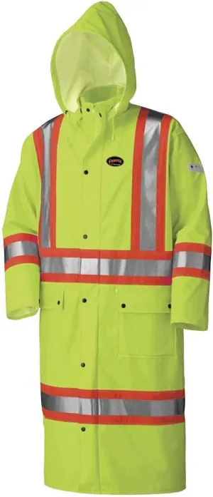Pioneer V3520360-3XL FR Oil & Chemical Resistant Long Rain Coat - Hi-Vis Lightweight, Yellow-Green, 3XL