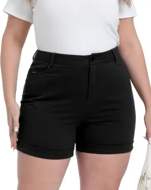 Plus Size Shorts Stretchy High Waisted Womens Summer Casual Shorts with Pockets