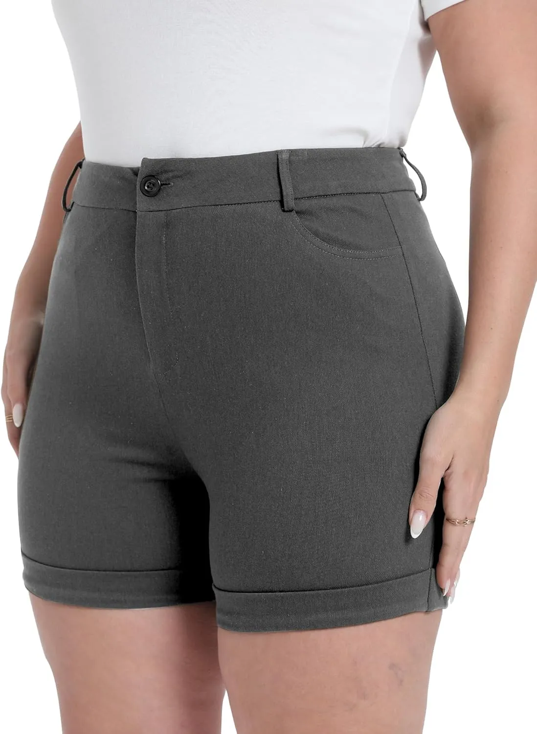 Plus Size Shorts Stretchy High Waisted Womens Summer Casual Shorts with Pockets