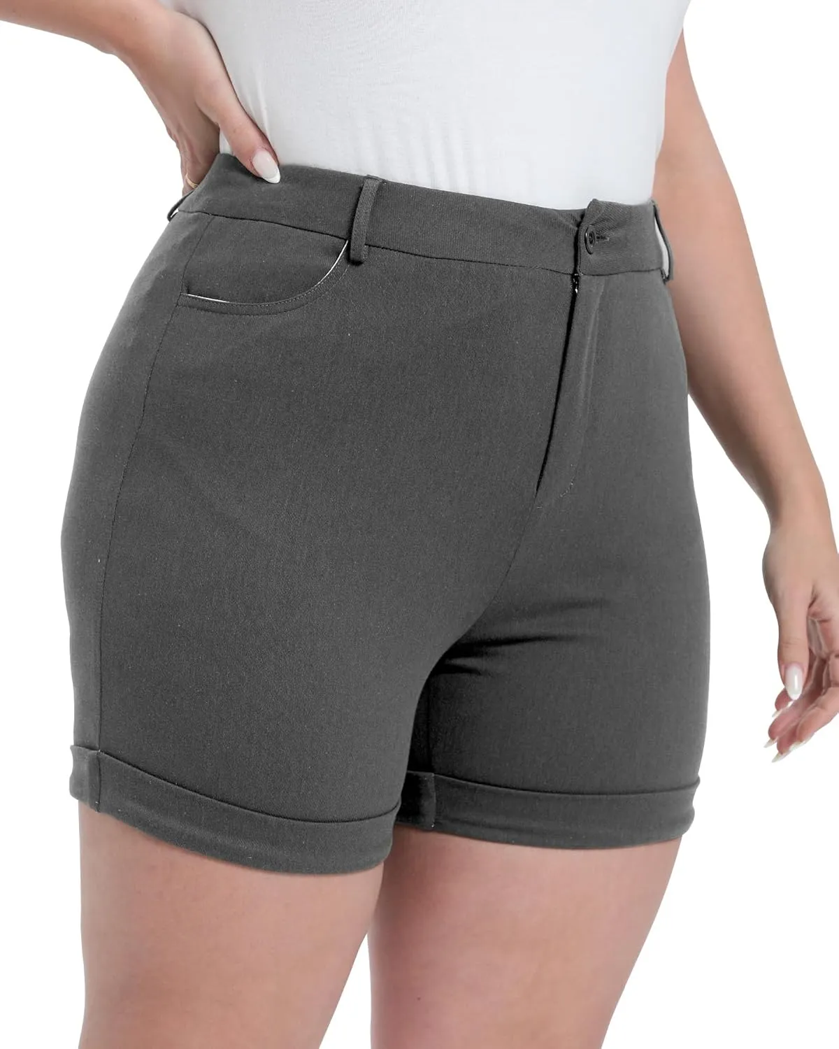 Plus Size Shorts Stretchy High Waisted Womens Summer Casual Shorts with Pockets